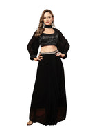 Women's Black Solid & Embroidered Georgette Co-Ords Set