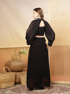 Women's Black Solid & Embroidered Georgette Co-Ords Set
