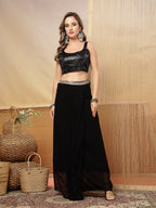 Women's Black Solid & Embroidered Georgette Co-Ords Set