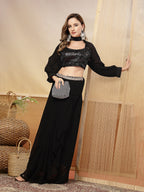 Women's Black Solid & Embroidered Georgette Co-Ords Set