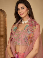 Women's Blush Floral Printed & Embroidered Georgette Co-Ord Set