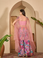Women's Blush Floral Printed & Embroidered Georgette Co-Ord Set