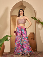 Women's Blush Floral Printed & Embroidered Georgette Co-Ord Set