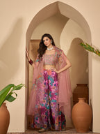 Women's Blush Floral Printed & Embroidered Georgette Co-Ord Set