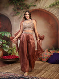 Women's Brown Solid & Embroidered Organza Co-Ords Set