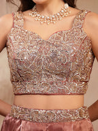 Women's Brown Solid & Embroidered Organza Co-Ords Set