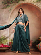Women's Green Solid & Embroidered Poly Georgette Co-Ords Set