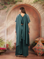 Women's Green Solid & Embroidered Poly Georgette Co-Ords Set