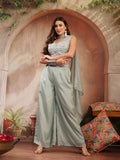 Women's Green Solid & Embroidered Poly Georgette Co-Ord Set