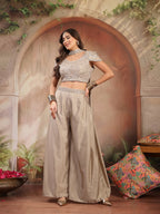 Women's Grey Solid & Embroidered Poly Georgette Co-Ords Set