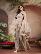 Women's Grey Solid & Embroidered Poly Georgette Co-Ords Set