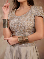 Women's Grey Solid & Embroidered Poly Georgette Co-Ords Set