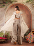 Women's Grey Solid & Embroidered Poly Georgette Co-Ords Set
