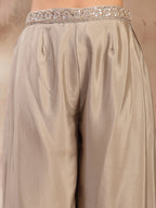 Women's Grey Solid & Embroidered Poly Georgette Co-Ords Set