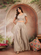Women's Grey Solid & Embroidered Poly Georgette Co-Ords Set