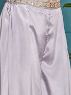 Women's Lilac Solid & Embroidered Poly Georgette Co-Ords Set