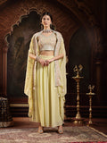 Women's Lime Green Solid & Embroidered Georgette Co-Ord Set