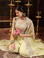 Women's Lime Green Solid & Embroidered Georgette Co-Ord Set