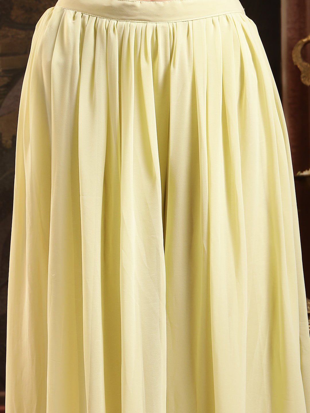 Women's Lime Green Solid & Embroidered Georgette Co-Ord Set