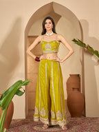 Women's Mustard Solid & Embroidered Chinon Co-Ord Set