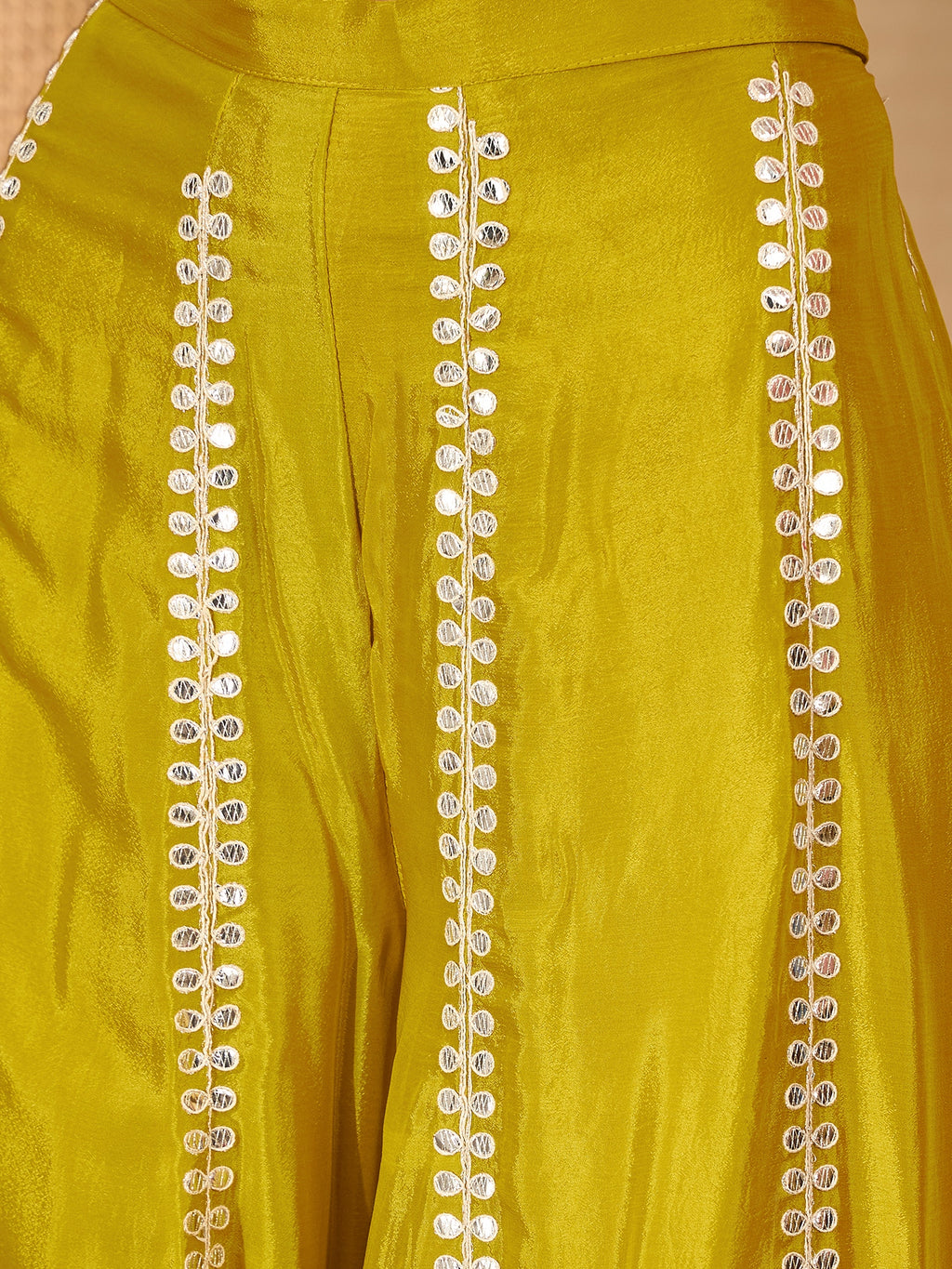 Women's Mustard Solid & Embroidered Chinon Co-Ord Set