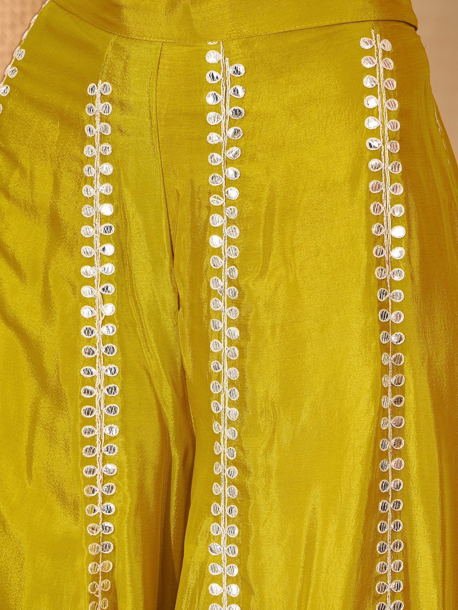 Women's Mustard Solid & Embroidered Chinon Co-Ord Set