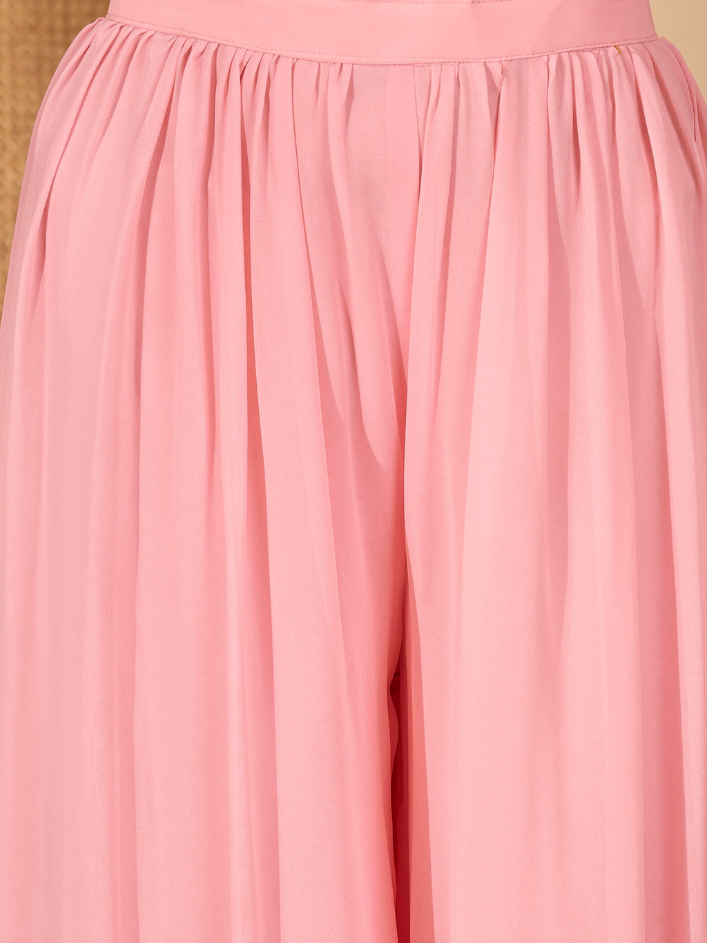 Women's Peach Solid & Embroidered Georgette Co-Ord Set