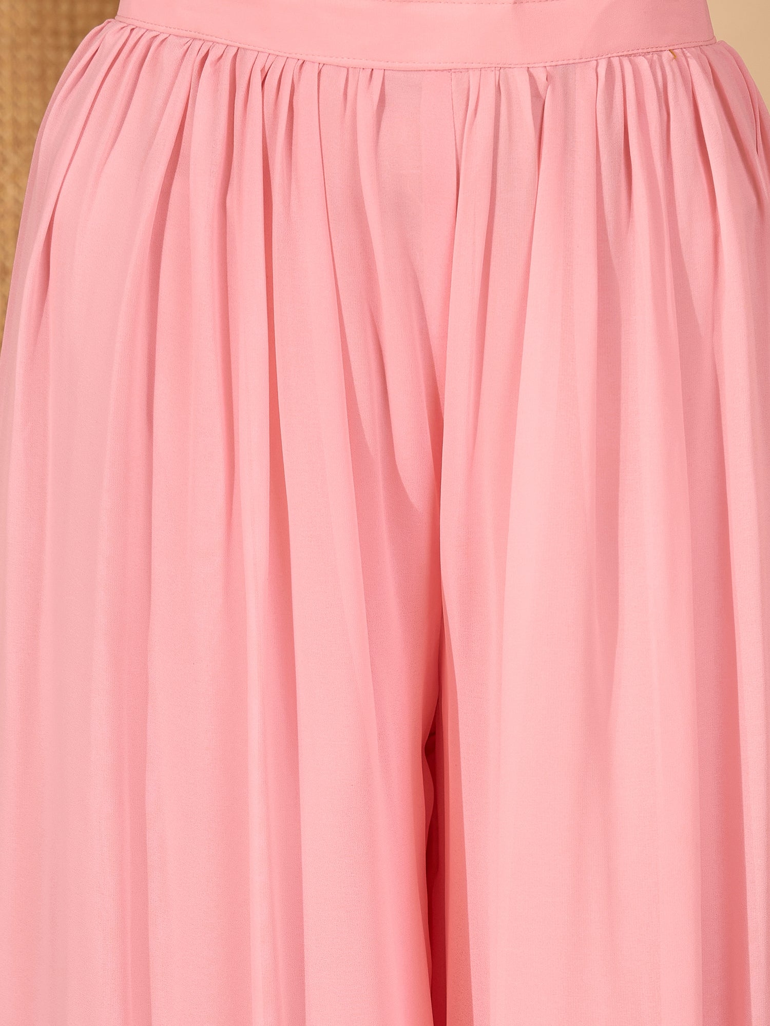 Women's Peach Solid & Embroidered Georgette Co-Ord Set