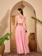 Women's Peach Solid & Embroidered Georgette Co-Ord Set