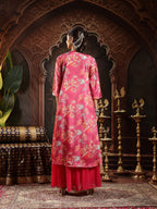 Women's Pink Floral Printed & Embroidered Silk Blend Co-Ord Set