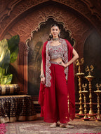 Women's Pink Solid & Embroidered Georgette Co-ord Set