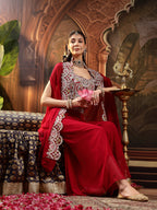 Women's Pink Solid & Embroidered Georgette Co-ord Set
