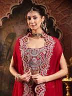 Women's Pink Solid & Embroidered Georgette Co-ord Set