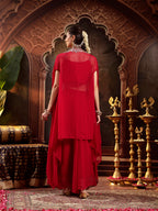 Women's Pink Solid & Embroidered Georgette Co-ord Set