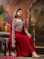 Women's Pink Solid & Embroidered Georgette Co-ord Set