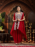 Women's Pink Solid & Embroidered Georgette Co-ord Set