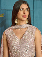Women's Pink Solid & Embroidered Poly Georgette Co-Ord Set