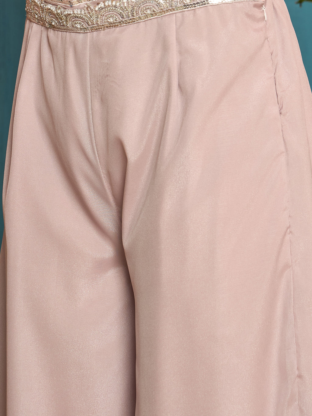 Women's Pink Solid & Embroidered Poly Georgette Co-Ord Set