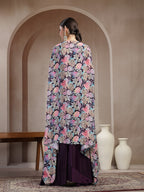 Women's Purple Floral Printed & Embroidered Silk Blend Co-Ords Set