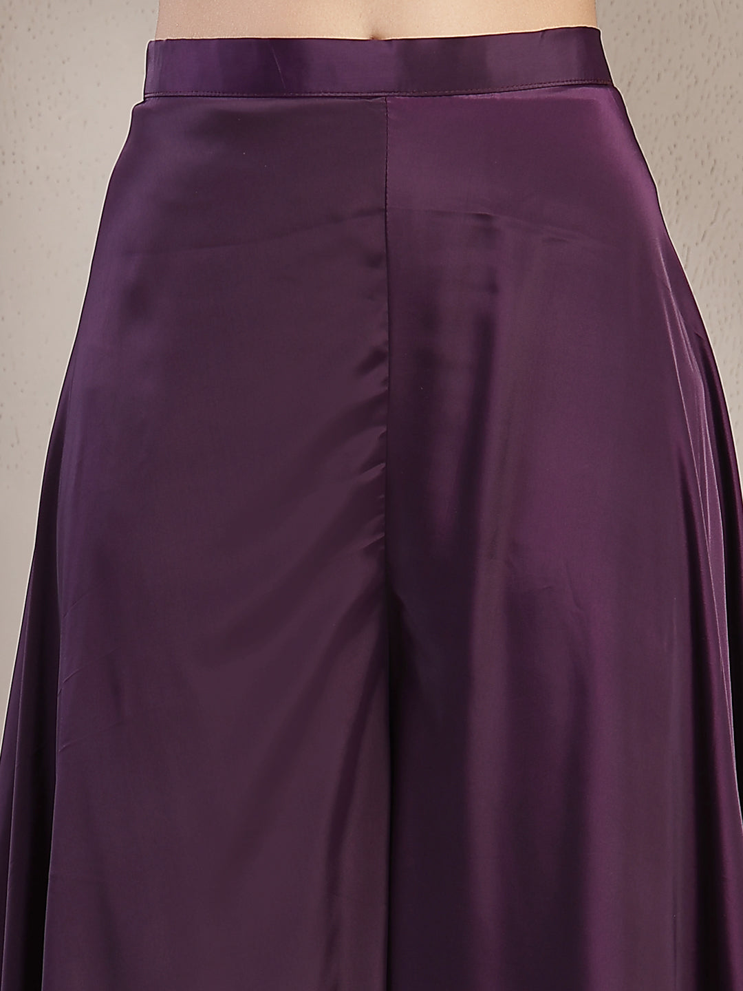 Women's Purple Floral Printed & Embroidered Silk Blend Co-Ords Set