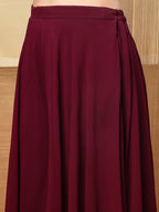 Women's Wine Solid & Embroidered Georgette Co-Ord Set