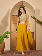Women's Yellow Solid & Embroidered Georgette Co-Ord Set