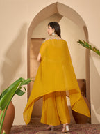 Women's Yellow Solid & Embroidered Georgette Co-Ord Set