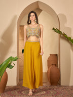 Women's Yellow Solid & Embroidered Georgette Co-Ord Set