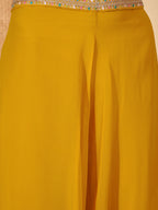 Women's Yellow Solid & Embroidered Georgette Co-Ord Set