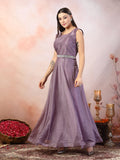 Women's Lavender Party Wear Shimmer Lycra Gown