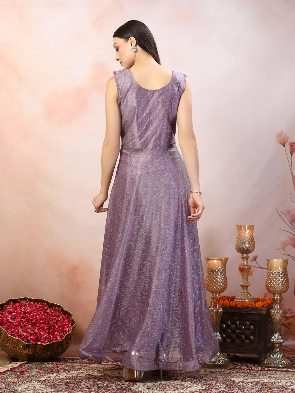 Women's Lavender Party Wear Shimmer Lycra Gown