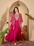 Women's Pink Solid & Embroidered Party Wear Chinon Gown