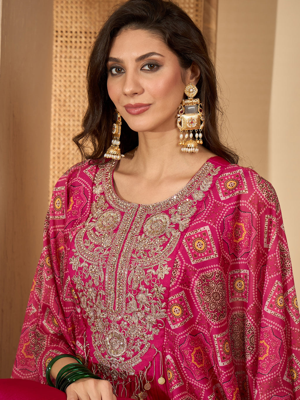 Women's Pink Solid & Embroidered Party Wear Chinon Gown