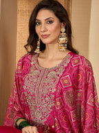 Women's Pink Solid & Embroidered Party Wear Chinon Gown